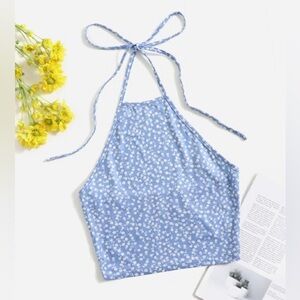 NWT Floral Blue Halter Crop Top